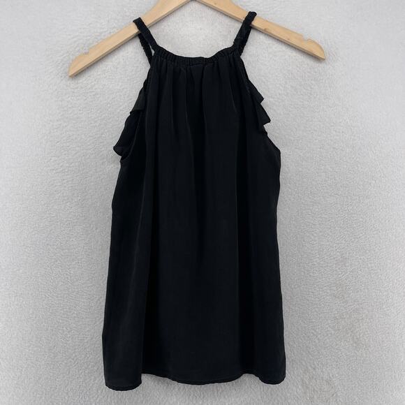 KAREN KANE Tank Top S Silk Crepe de Chine Tiered Ruffle Halter Blouse Black - Picture 2 of 12